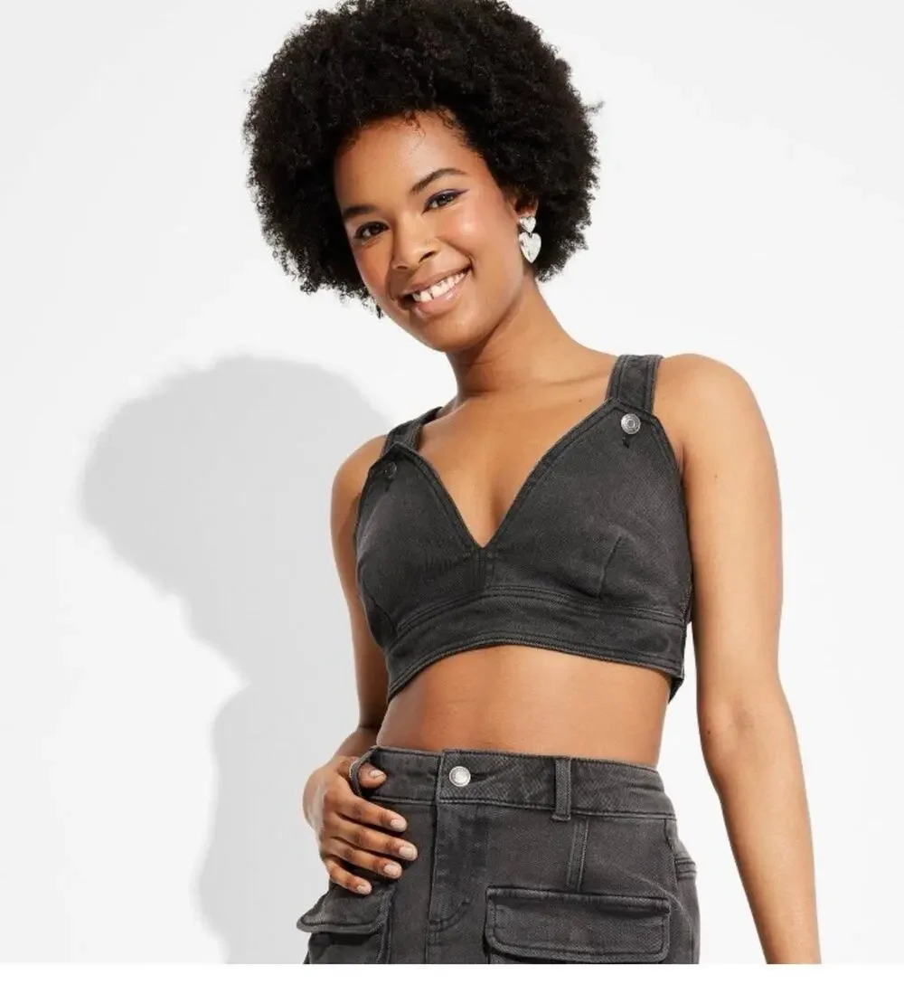 WildFable Cropped Denim Vest - Black Wash Women's S